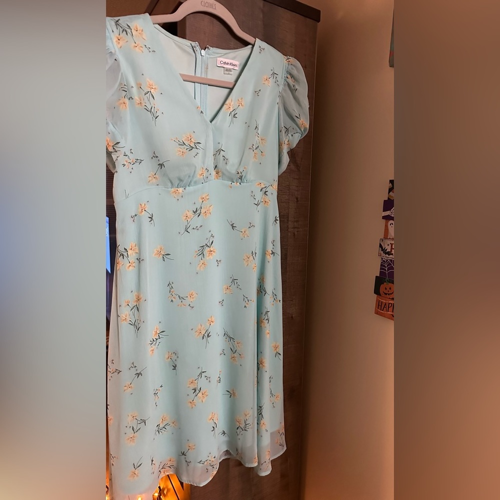 Dress by Calvin Klein mint green color w/flowers size 2